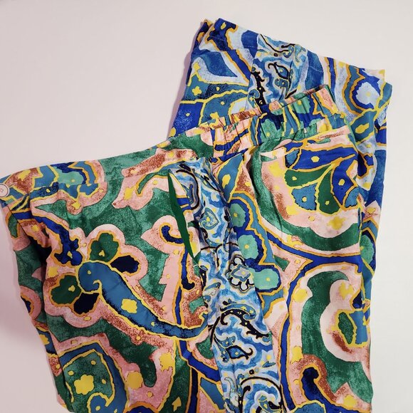 Anthropologie Maeve Rhiannon Satin Cropped Flare Pants Colorful Abstract Sz 18W - Picture 4 of 13